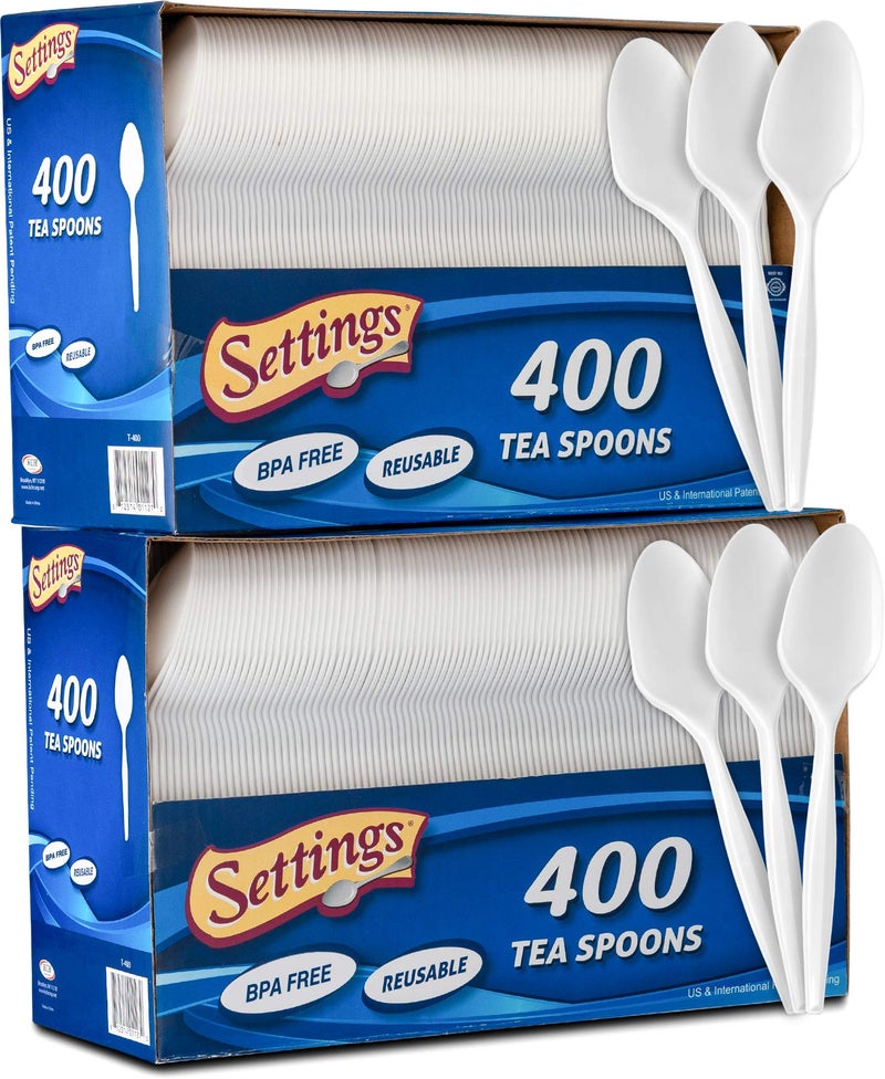 Settings [800 Count] Settings Plastic White Tea Spoons, Practical Disposable Cutlery, Great For Home, Office, School, Party, Picnics, Restaurant, Take-out Fast Food, Outdoor Events, Or Every Day Use, 2 Boxes - Image 1